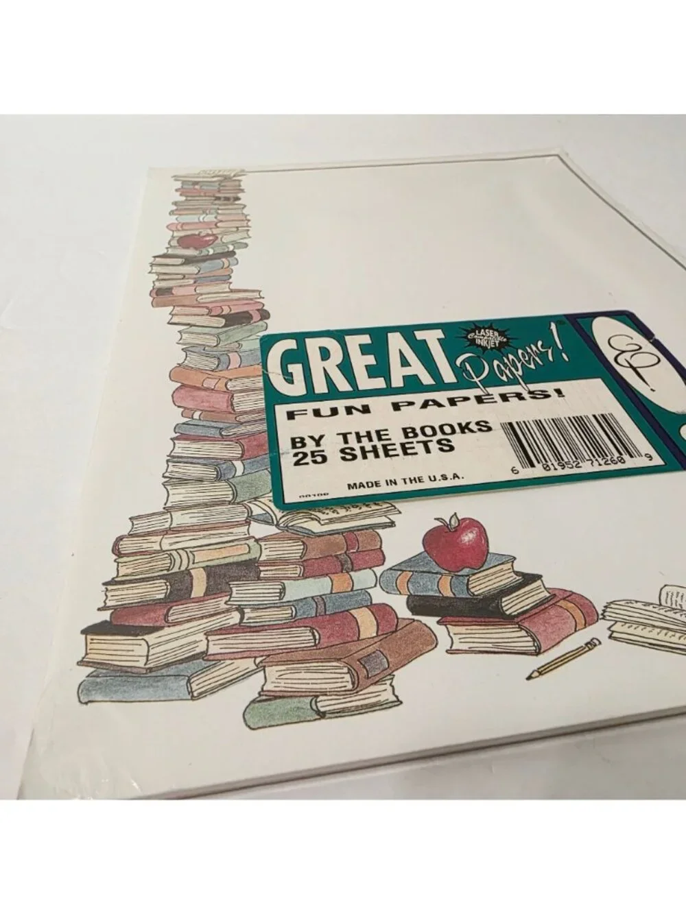 Vtg Stacked Books Reading Library Letterhead Paper Stationary Scrapbook DIY Art